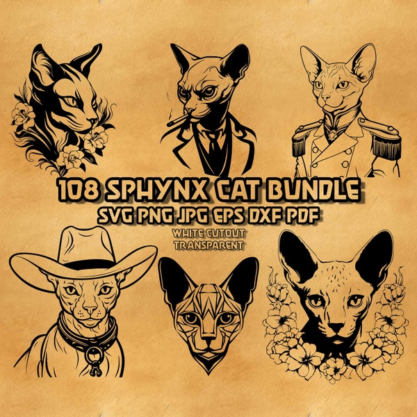 Sphynx Cat Svg Bundle, Floral Sphynx, Cowboy Sphynx, Peeking Sphynx, Gentleman Sphynx, Royal Sphynx, Sphynx Design for tshirt, Egyptian Cat