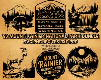 Mount Rainier National Park SVG Bundle: Washington Mountain Clipart, Hiking Camping Designs