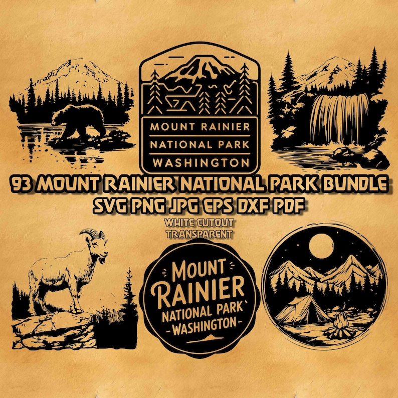 Mount Rainier National Park SVG Bundle: Washington Mountain Clipart ...