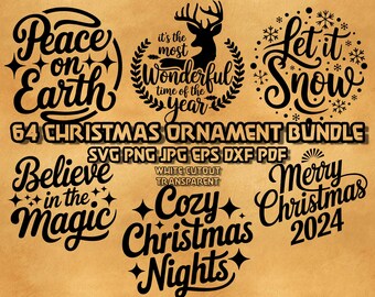Christmas Ornament SVG Bundle Holiday Scene Illustrations Festive Ball Clipart Snow Landscape Line Art Ornate Vector Graphics Digital Design