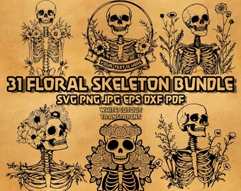 Floral Skeleton SVG Bundle: Gothic Halloween Clipart