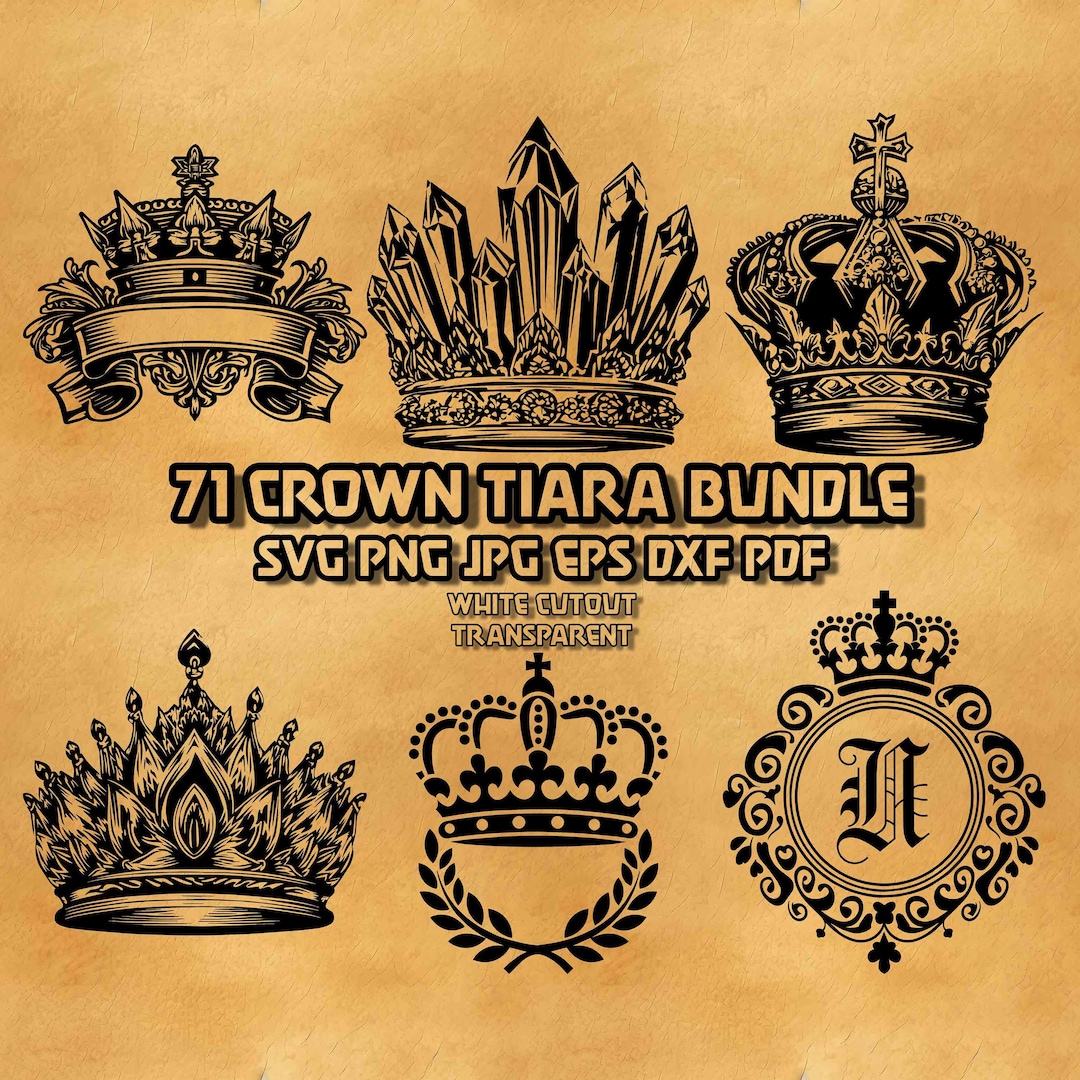Crown Tiara SVG Bundle, Royal Queen King Illustrations, Ornate Princess ...