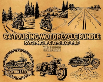 Touring Motorcykel SVG Bundle Cruiser Illustrationer 64 Äventyrslinjekonst Garagedekor Vektorgrafik Digital Design