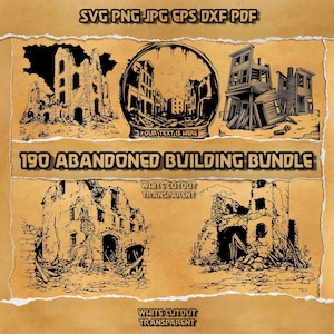 190 Abandoned Building SVG Bundle – Ruins & Urban Decay Engraving Clipart Set