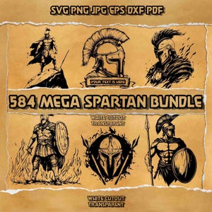 Paquete de 584 imágenes SVG Mega Spartan: conjunto de imágenes prediseñadas de cascos de guerrero y grabados de gladiadores
