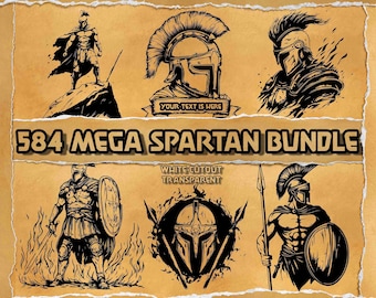 Paquete de 584 Mega Spartan SVG Ilustraciones de guerreros hoplitas griegos en negrita Arte lineal Gráficos vectoriales Colección de archivos de diseño digital en negrita
