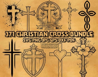 Christian Cross SVG Bundle 371 Floral Religious Illustrations Ornate Line Art Faith Instant Download Vector Graphics Digital Design