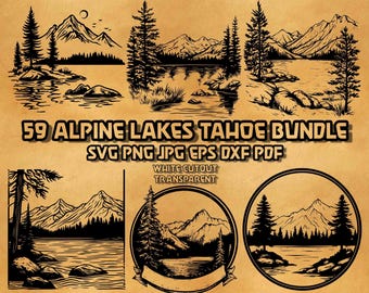 Mountain SVG Bundle: 59 Alpine Lakes Tahoe Scene Illustrations for Laser Engraving, Rustic Nature Collection for Detailed Maker Projects