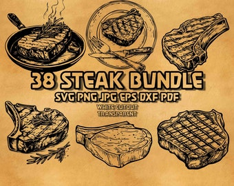 Steak SVG Bundle Grilled Beef Illustrations 38 Designs Ribeye Kitchen Decor Sublimation Vector Graphics Digital Design Instant Download