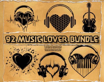 92 Music Lover SVG Bundle: Heart Headphone SVG, Musical Love Clipart Engrave (Digital Download)
