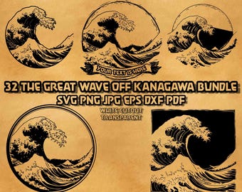 Great Wave of Japan SVG Bundle Kanagawa Ocean Illustrations Tsunami Sea Line Art Japanese Ukiyo-e Engrave Vector Graphics Digital Design