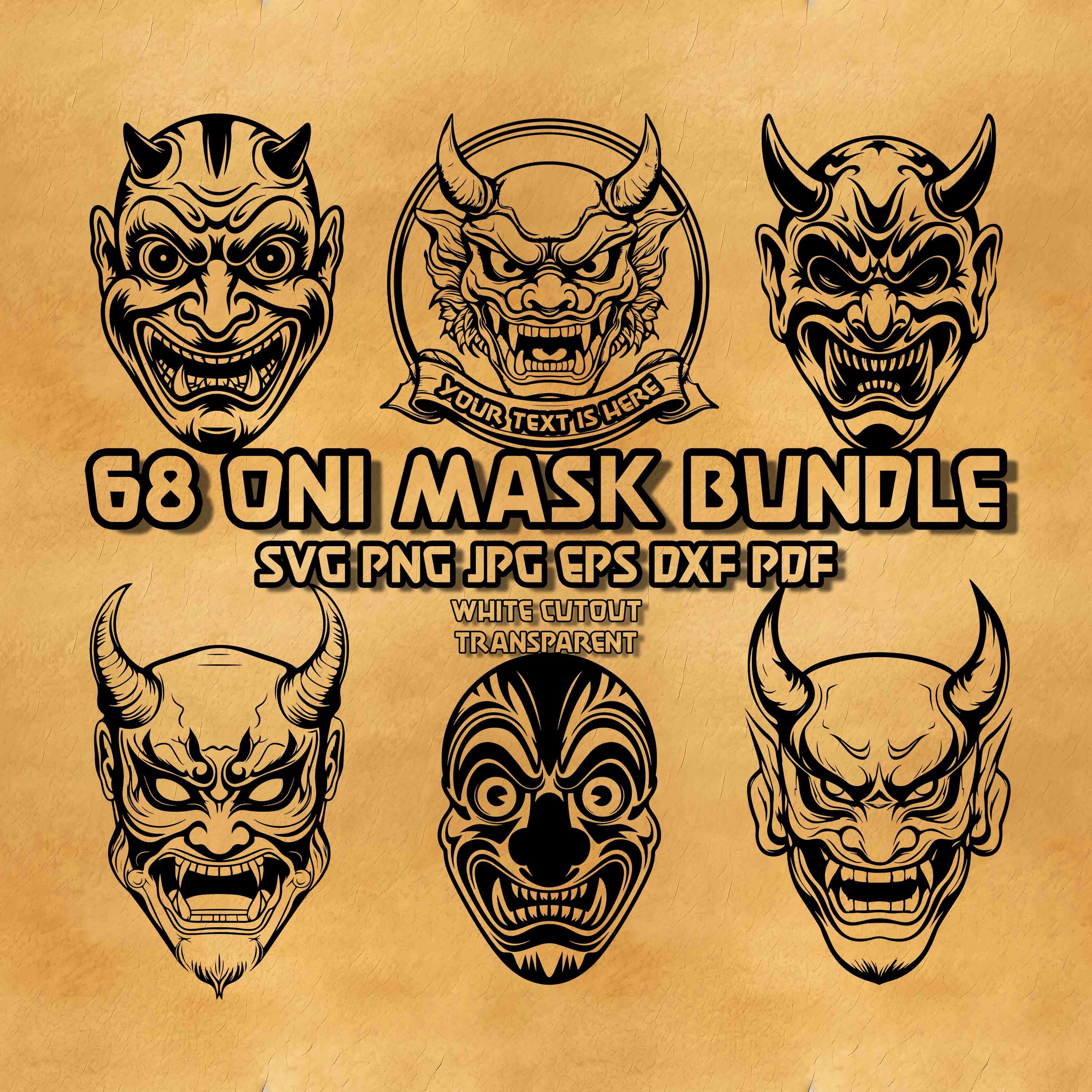 Oni Mask SVG Bundle Japanese Demon Illustrations Hannya Devil