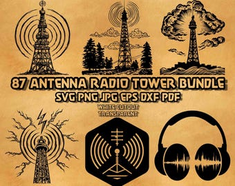 Ham Radio SVG Bundle Antenna Tower Illustrations Vintage Broadcasting Line Art Shortwave Receiver Morse Code Vector Graphics Digital Design