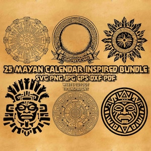 Mayan Calendar Inspired SVG Bundle, Ancient and Indigenous Designs for Crafts, Digital Art & Cultural Projects Ancient Aztec Art Tattoo Svg,