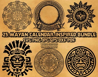 Paquete de archivos SVG del calendario maya: diseños aztecas antiguos (arte digital)