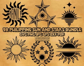 Paquete SVG de Sol y Estrellas de Filipinas Ilustraciones de la herencia filipina Baybayin Arte de línea patriótica Gráficos vectoriales Sampaguita Diseño digital