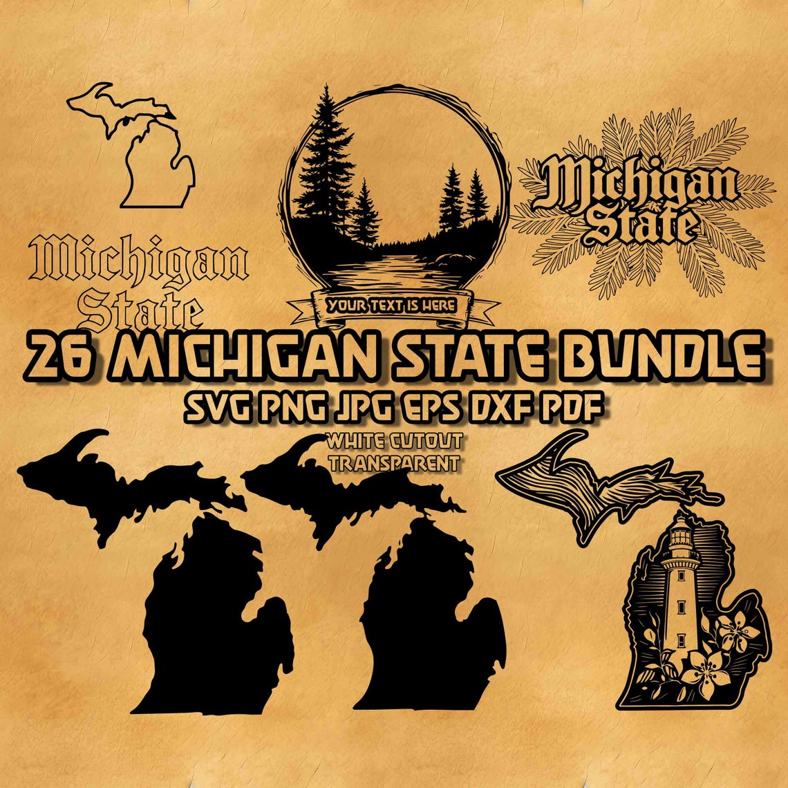 Michigan State Outline SVG Bundle: Laser Engrave File, Home State ...