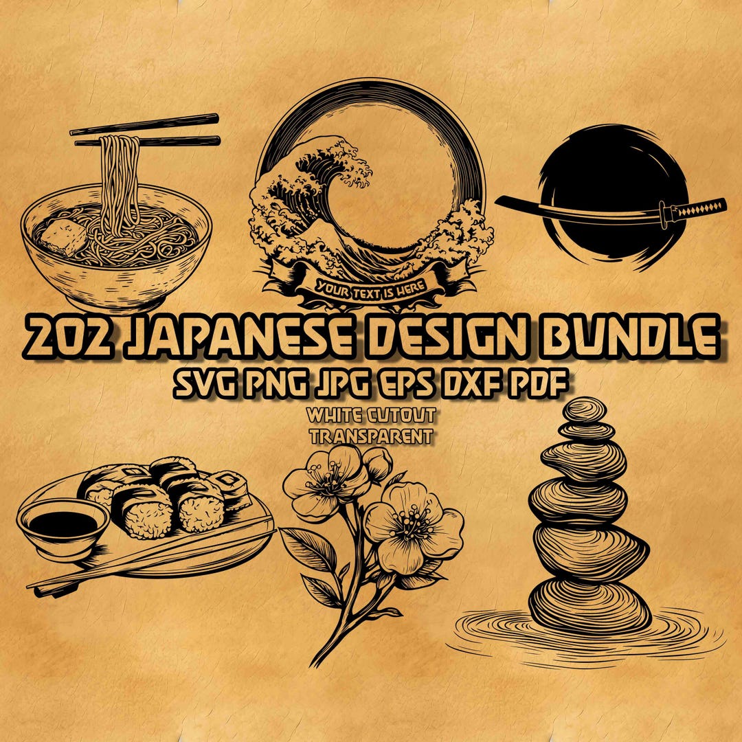 Japanese Design SVG Bundle, Traditional Japanese Cultural Art Icons ...