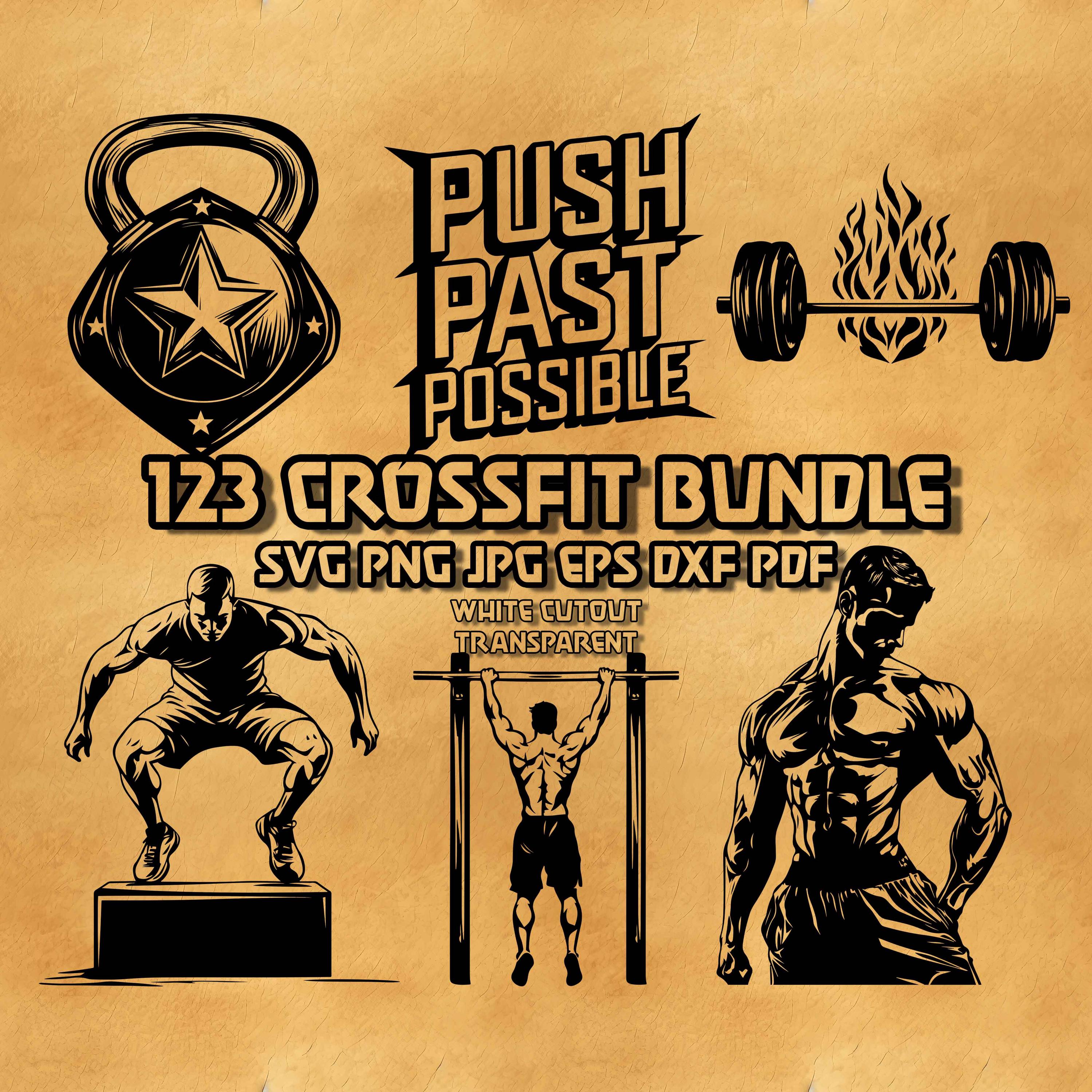 Crossfit Event Graphics Crossfit SVG Bundle: Gym Workout Graphics, Kettlebell & Quotes (digital ...