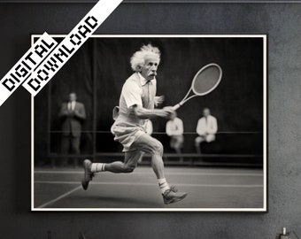 Tennis Genius: Albert Einstein Printable Art - Perfect for Science & Sports Fans, DIGITAL DOWNLOAD, Funny Gift Idea, JPG