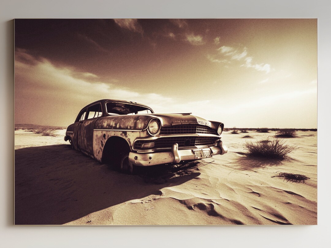 Vintage Rust - Abandoned Oldtimer Car in Desert, Black and White Sepia ...