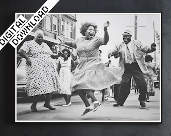 Dancing on the Street, Funny Black & White Wall Art, Retro African American Dance Print, DIGITAL DOWNLOAD, Printable Art