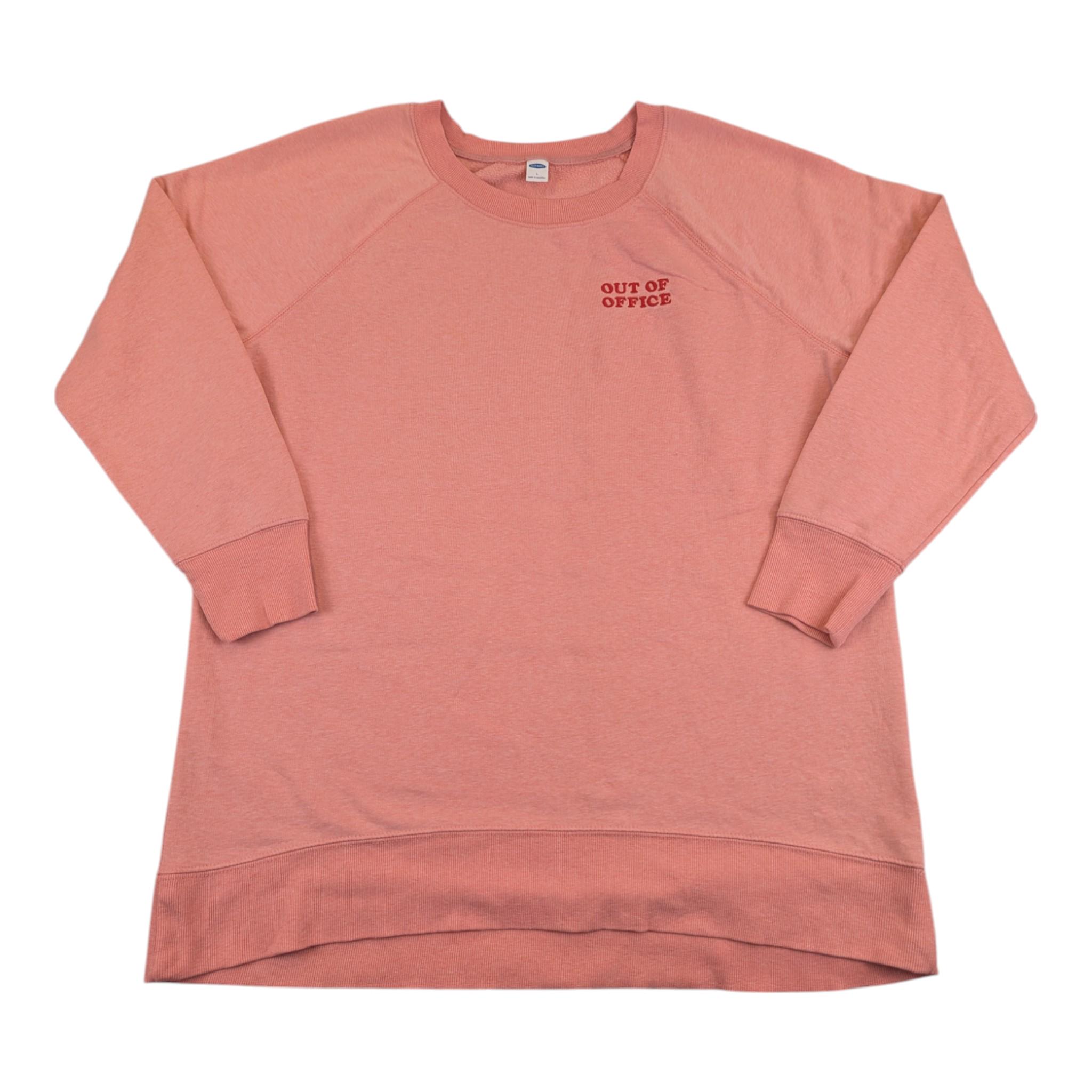 2000s Old Navy Sweatshirt Size L Coral Raglan Sleeves Out Of Office Stitch Longer Back Y2K Vintage Sweater Pullover Boxy Fit