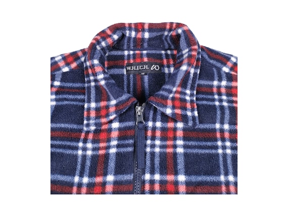 Giacca in pile M blu navy a quadri, in morbido pile invernale, in