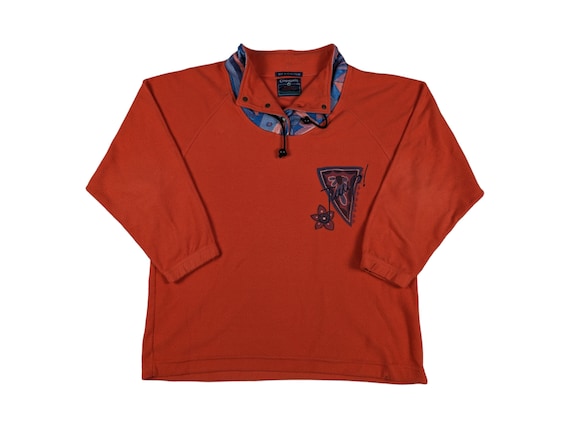 Fleece sweater 90s vintage M red orange Campagnol… - image 1