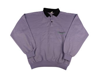 1980s American Club Polo Sweatshirt Size L Lavender Vintage Unisex Pullover Retro College Style Embroidery Black Collar Casual Shirt