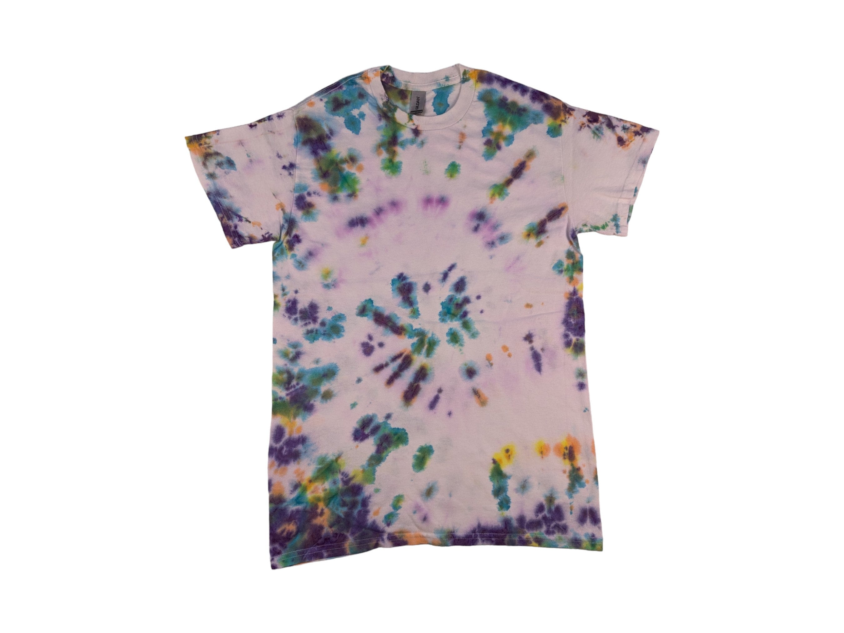 90s Gildan Heavy Cotton Batik T-Shirt Size S White Colorful Vintage Tie Dye T-Shirt with thick round neck Longsleeve Oldschool Shirt