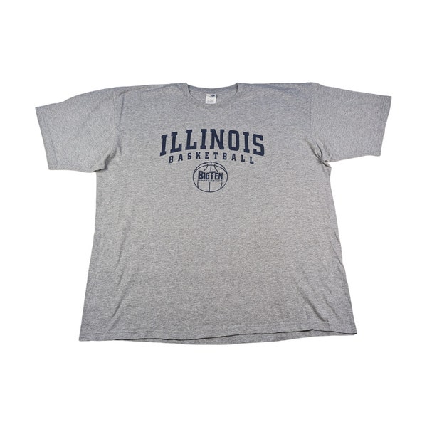 Vintage T-Shirt Size 2XL Gray Illinois Basketball BigTen Conference Sportswear Unisex T-Shirt with Thick Crew Neck Real Vintage