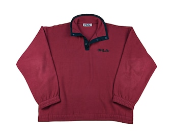 1990s Fila Fleece Pullover M Red Vintage Half Zip True Vintage Embroidered Made in Italy Retro Sportswear Outdoor Casual Style Unisex