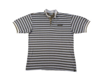 Adidas 90s Vintage Polohemd Gr L Weiß Braun gestreift 90er Jahre T-Shirt Crazy Pattern Polo Hemd Sportswear EchtVintage Polo Shirt