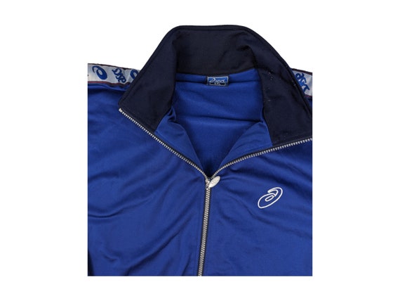 Asics Track Jacket Mens L Blue Stripe Full Zip Athletic