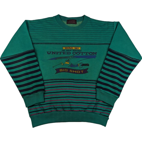 80s Sweatshirt United Cotton Gr S Grün Türkis Big Shot Mono Ski