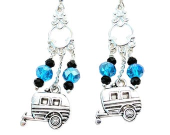 Pendientes retro para caravana color verde azulado - Joyería vintage de cristal turquesa para caravanas, accesorio para viajes por carretera, regalo glamuroso para mamás amantes de la naturaleza.