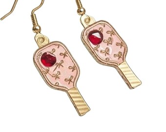 Pendientes rosas con forma de pala de pickleball - Joyería deportiva, regalo de cumpleaños para atletas, regalo divertido para amantes del pickleball.