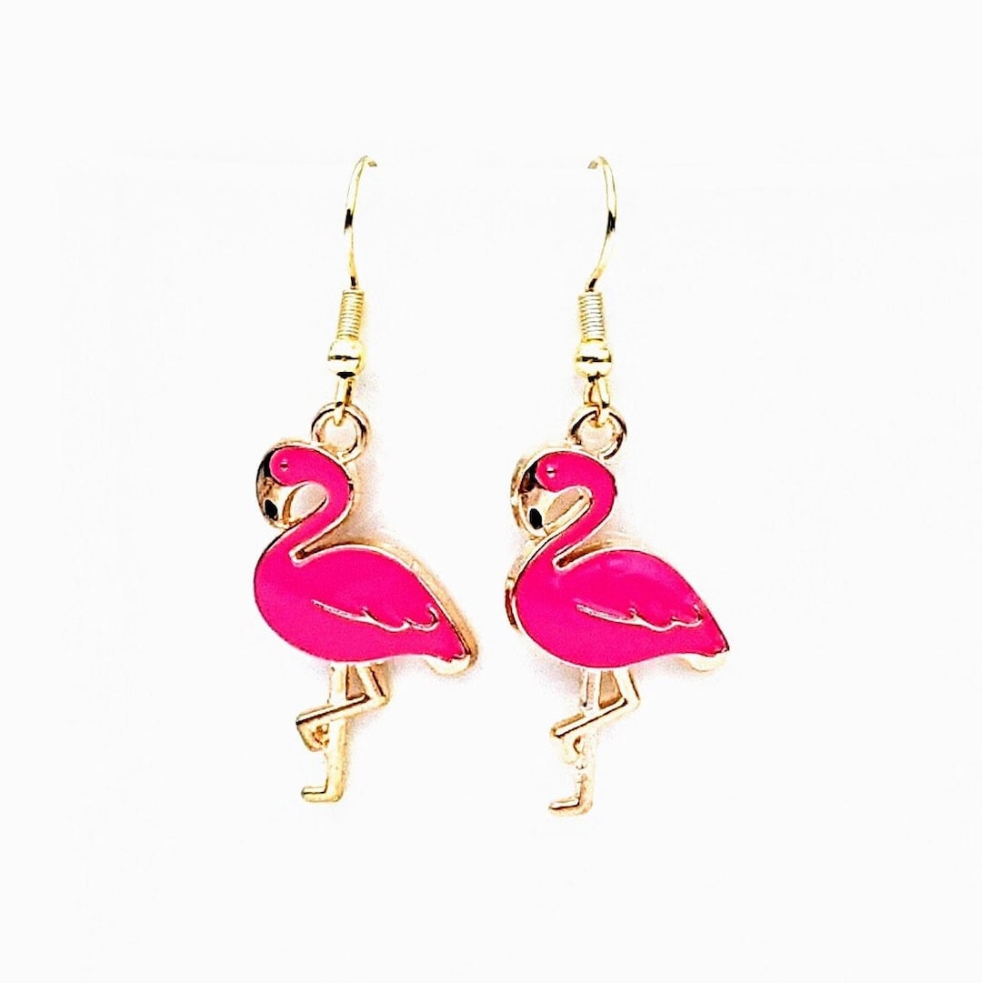 Pink Flamingo Earrings Flamingo Jewelry Fun Jewelry Happy Etsy