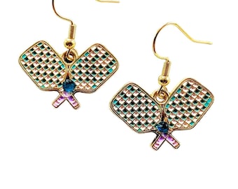 Pendientes colgantes de pickleball - Joyería de pickleball / Joyería deportiva, regalo ideal para tu mejor amiga aficionada al pickleball.