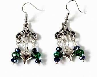 Pendientes colgantes con los colores del equipo para aficionadas al deporte - Regalo de joyería deportiva para mujeres, pendientes negros y verdes