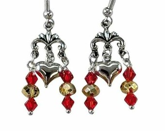 Pendientes con los colores rojo y dorado del equipo: ideales para aficionados al deporte, joyas para el día del partido o como regalo para la madre del equipo.