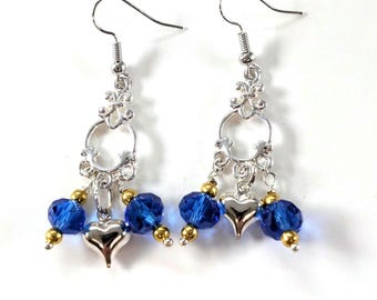 Pendientes para aficionados al deporte: pendientes colgantes azules y dorados, joyería deportiva, pendientes colgantes hipoalergénicos, regalo para mujer.