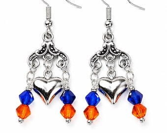 Pendientes para aficionados al deporte - Rojo y azul, pendientes colgantes de cristal, joyería para aficionados al béisbol y al fútbol.