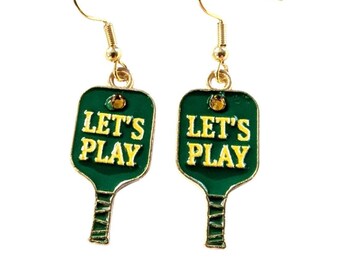 Pendientes verdes de pickleball con detalles de pedrería, regalo ideal para tu mejor amiga, regalo perfecto para mujeres aficionadas al pickleball.