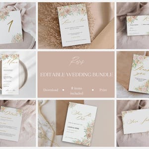 Wedding Bundle Invitation | Editable | Customizable Invitation, Save the date, Menu, Name Cards, Table number | Minimalist | Canva Template