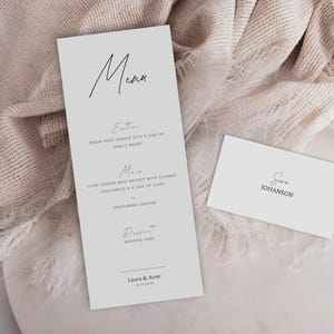 Wedding Menu and Name Card Template | Editable | Customizable in Canva | Minimalist | Instant Download