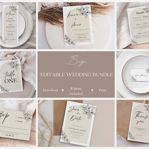 Wedding Bundle Invitation | Editable | Customizable Invitation, Save the date, Menu, Name Cards, Table number | Minimalist | Canva Template