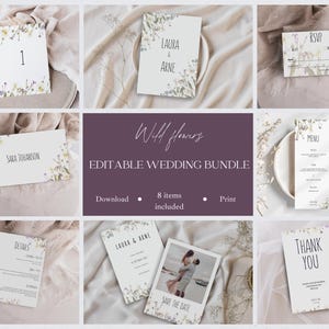 Wedding Bundle Invitation | Editable | Customizable Invitation, Save the date, Menu, Name Cards, Table number | Minimalist | Canva Template