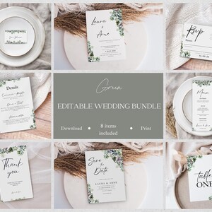 Wedding Bundle Invitation | Editable | Customizable Invitation, Save the date, Menu, Name Cards, Table number | Minimalist | Canva Template